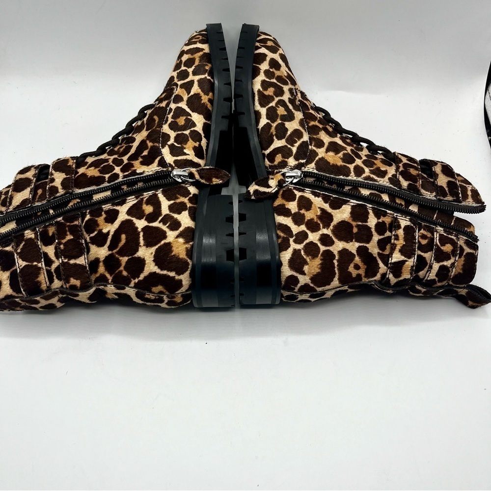 REBECCA MINKOFF Animal Print Boots Jaiden Calf Hair Leopard Combat Boots Size 8M - Picture 13 of 16